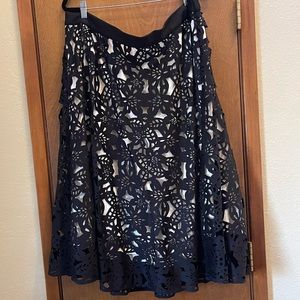Rare black & ivory laser cut lace circle midi skirt ELOQUII plus size 22
